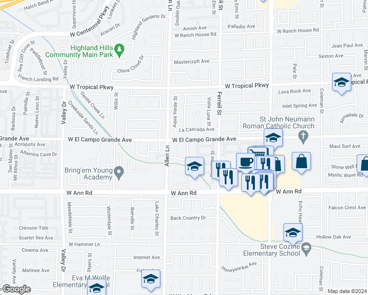 map of restaurants, bars, coffee shops, grocery stores, and more near 5735 North Sanibel Bay Street in North Las Vegas