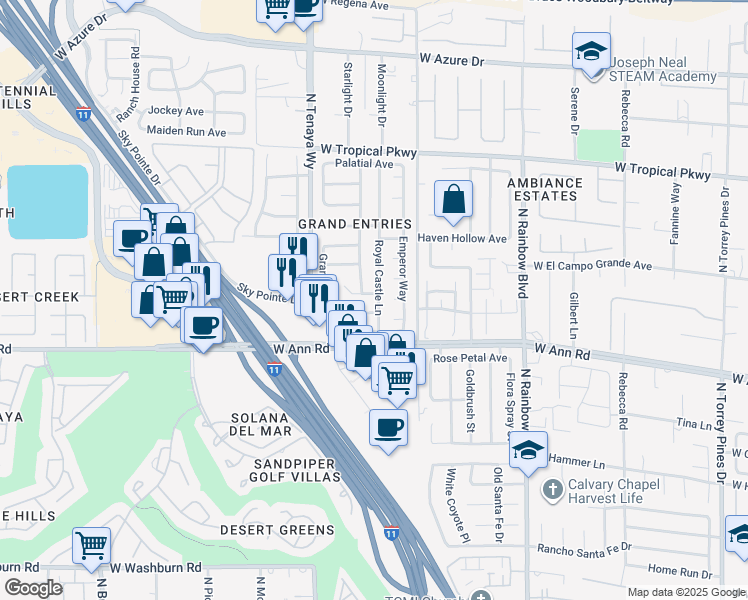 map of restaurants, bars, coffee shops, grocery stores, and more near 7101 Utopia Way in Las Vegas