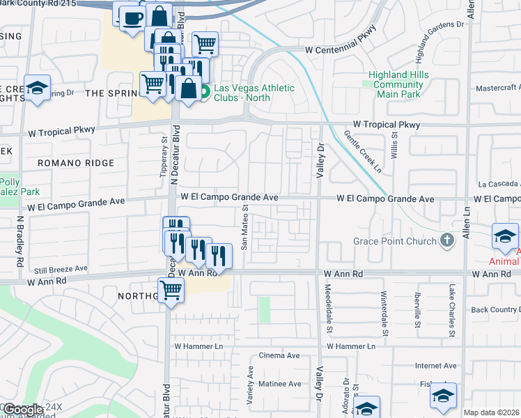 map of restaurants, bars, coffee shops, grocery stores, and more near 5725 Mount Ida Street in North Las Vegas