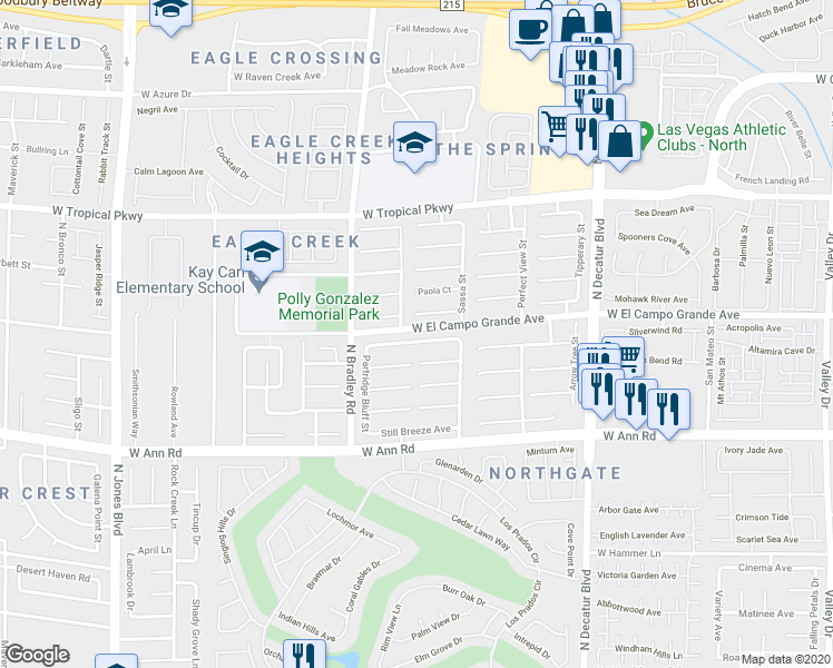 map of restaurants, bars, coffee shops, grocery stores, and more near 5208 Ruffled Grouse Court in Las Vegas