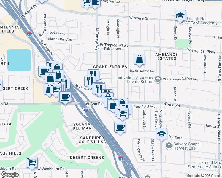 map of restaurants, bars, coffee shops, grocery stores, and more near 7117 Utopia Way in Las Vegas