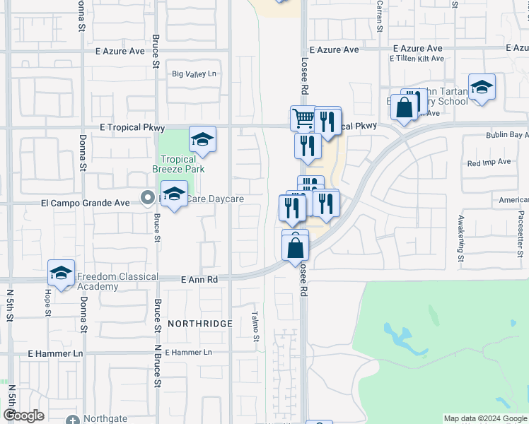 map of restaurants, bars, coffee shops, grocery stores, and more near 5746 Colbert Street in North Las Vegas