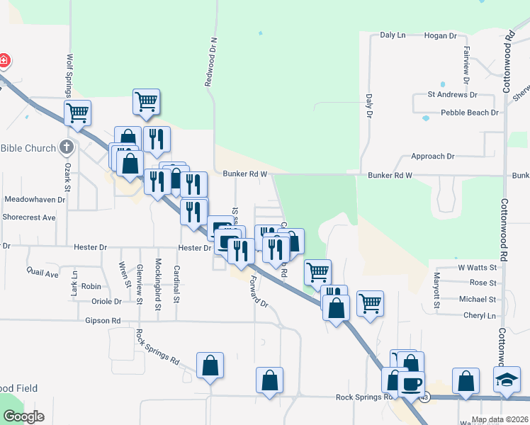 map of restaurants, bars, coffee shops, grocery stores, and more near 107 Connie Avenue in Harrison