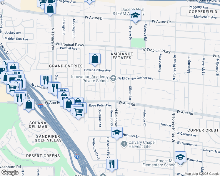 map of restaurants, bars, coffee shops, grocery stores, and more near 5676 Orangeroot Court in Las Vegas