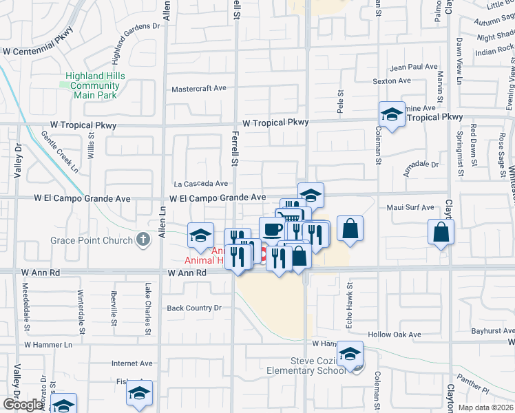 map of restaurants, bars, coffee shops, grocery stores, and more near 3125 Sunrise Cove Avenue in North Las Vegas