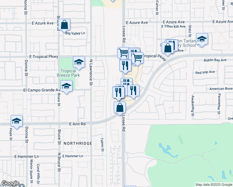map of restaurants, bars, coffee shops, grocery stores, and more near 2321 Cardona Court in North Las Vegas