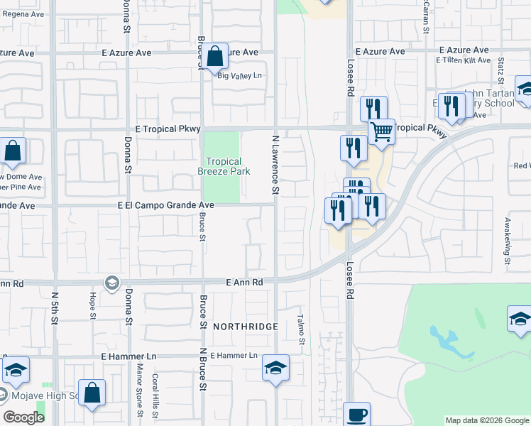 map of restaurants, bars, coffee shops, grocery stores, and more near 1837 El Campo Grande Avenue in North Las Vegas
