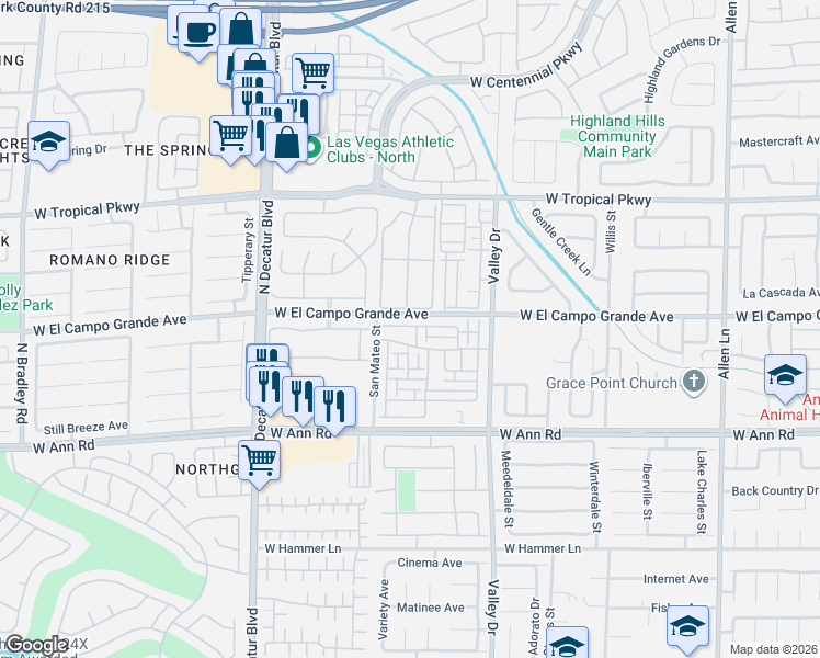 map of restaurants, bars, coffee shops, grocery stores, and more near 5825 Palmilla Street in North Las Vegas