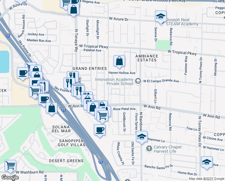 map of restaurants, bars, coffee shops, grocery stores, and more near 5701 Wandering Ivy Street in Las Vegas