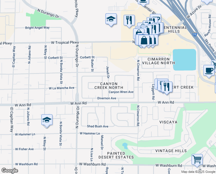 map of restaurants, bars, coffee shops, grocery stores, and more near 5725 Centralia Street in Las Vegas