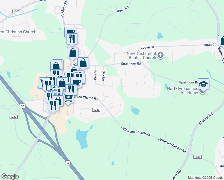 map of restaurants, bars, coffee shops, grocery stores, and more near 414 Spring Street in King