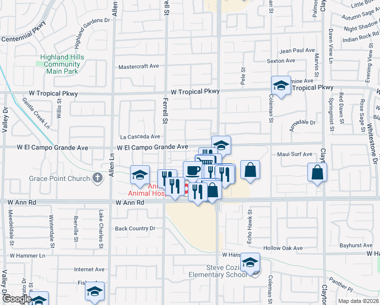 map of restaurants, bars, coffee shops, grocery stores, and more near 3103 Sunrise Cove Avenue in North Las Vegas
