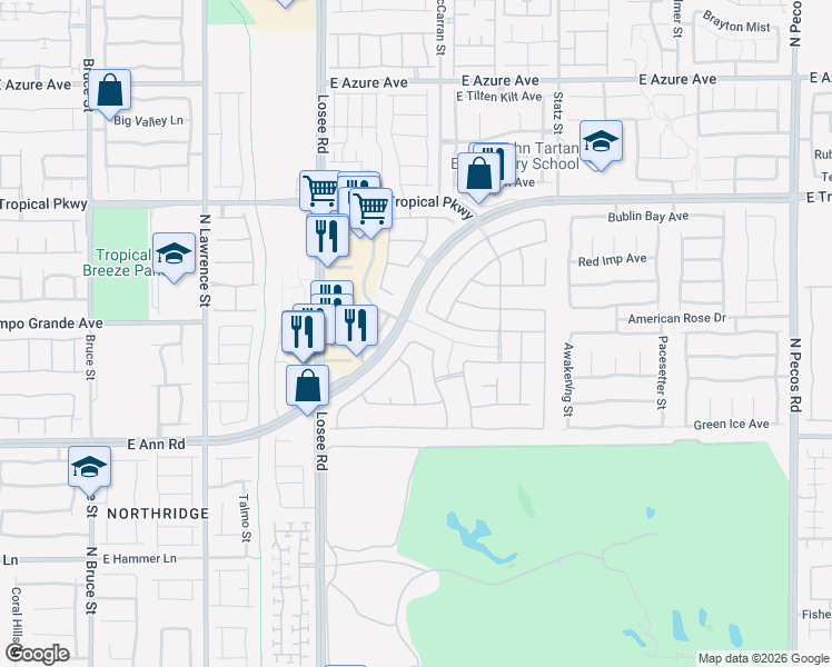 map of restaurants, bars, coffee shops, grocery stores, and more near 2608 Campobello Avenue in North Las Vegas
