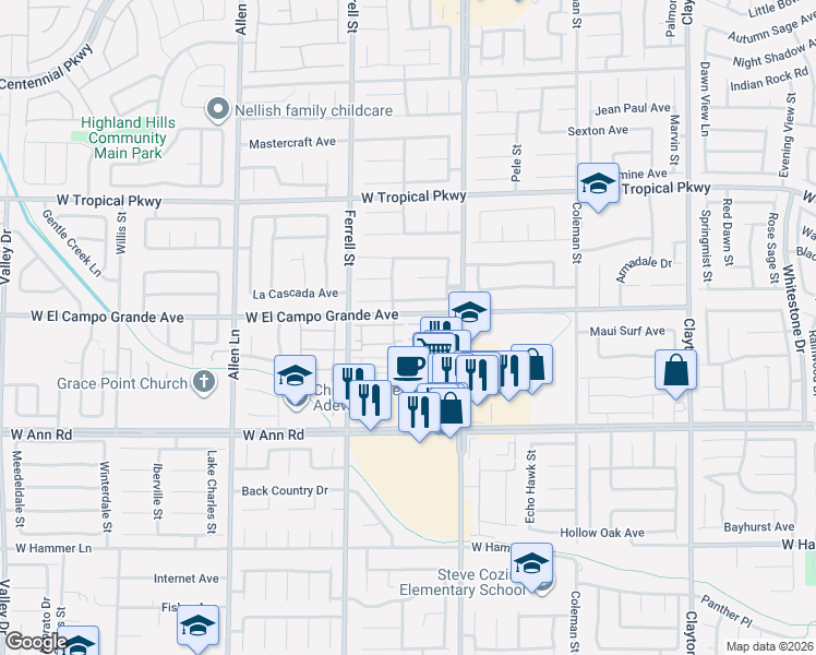 map of restaurants, bars, coffee shops, grocery stores, and more near 3025 Sunrise Bay Avenue in North Las Vegas