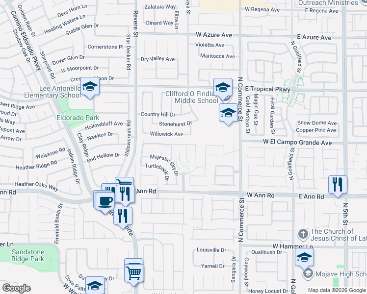 map of restaurants, bars, coffee shops, grocery stores, and more near 5745 North Copper Sun Court in North Las Vegas
