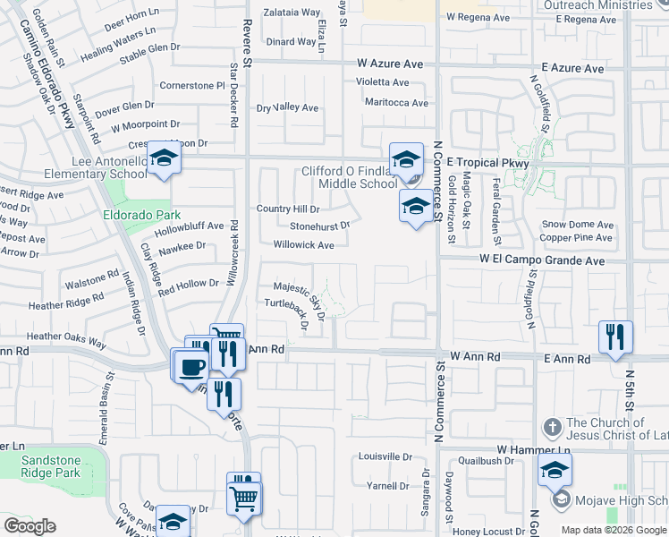map of restaurants, bars, coffee shops, grocery stores, and more near 517 Willowick Avenue in North Las Vegas