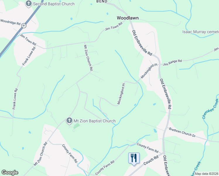 map of restaurants, bars, coffee shops, grocery stores, and more near 230 Mockingbird Place in Jonesborough