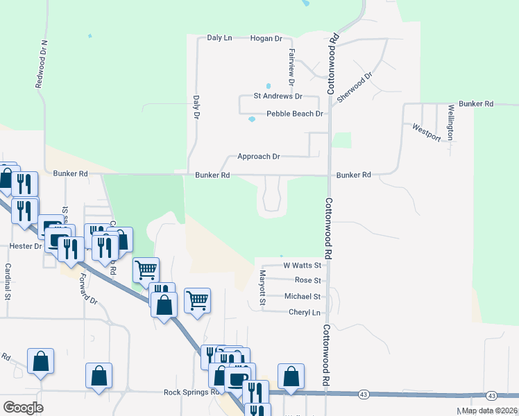 map of restaurants, bars, coffee shops, grocery stores, and more near 3108 Brinkley Avenue in Harrison