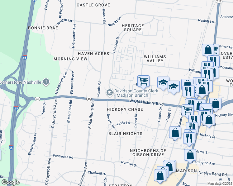 map of restaurants, bars, coffee shops, grocery stores, and more near 510 Heritage Drive in Nashville