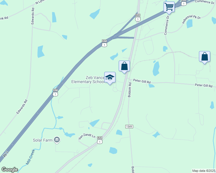 map of restaurants, bars, coffee shops, grocery stores, and more near 4800 Raleigh Road in Kittrell