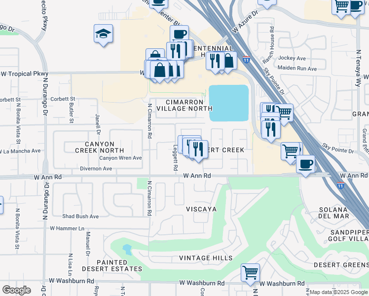 map of restaurants, bars, coffee shops, grocery stores, and more near 7837 Mission Point Lane in Las Vegas