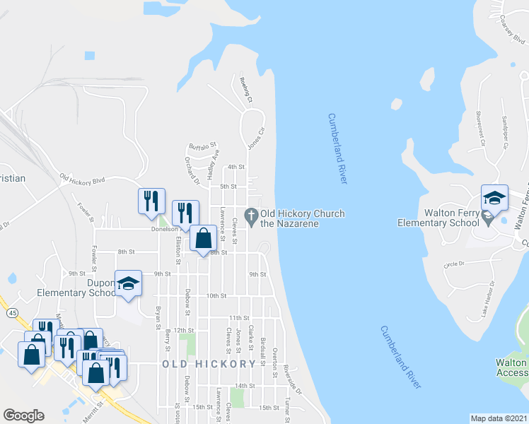 map of restaurants, bars, coffee shops, grocery stores, and more near 511 Jones Street in Nashville