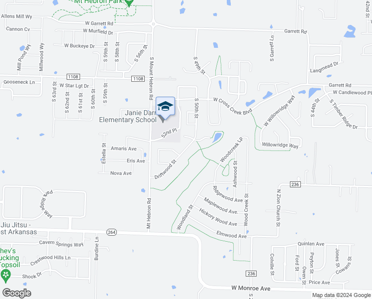 map of restaurants, bars, coffee shops, grocery stores, and more near 413 Driftwood Street in Rogers