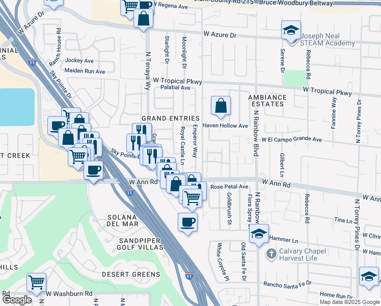 map of restaurants, bars, coffee shops, grocery stores, and more near 7008 Glass Slipper Court in Las Vegas