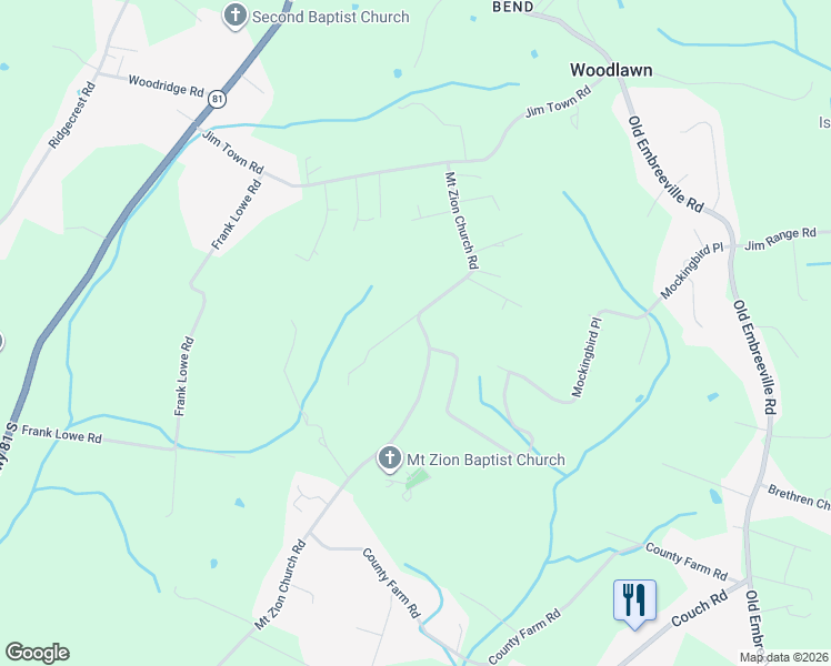 map of restaurants, bars, coffee shops, grocery stores, and more near 201 Mount Zion Church Road in Jonesborough