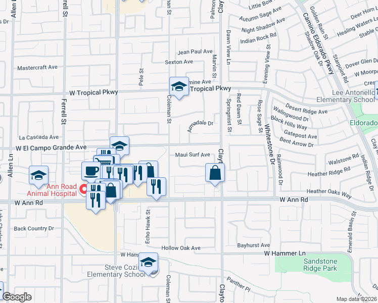 map of restaurants, bars, coffee shops, grocery stores, and more near 2212 Maui Surf Avenue in North Las Vegas