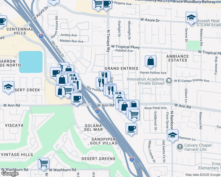 map of restaurants, bars, coffee shops, grocery stores, and more near 5720 Grand Entries Drive in Las Vegas