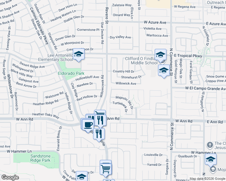 map of restaurants, bars, coffee shops, grocery stores, and more near 709 Willowick Avenue in North Las Vegas