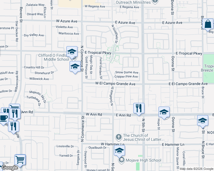 map of restaurants, bars, coffee shops, grocery stores, and more near 9 Pine Blossom Avenue in North Las Vegas