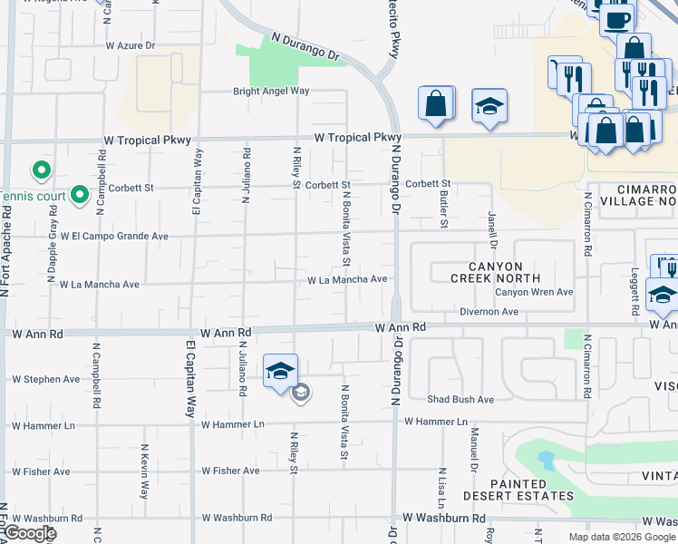 map of restaurants, bars, coffee shops, grocery stores, and more near 5715 North Bonita Vista Street in Las Vegas