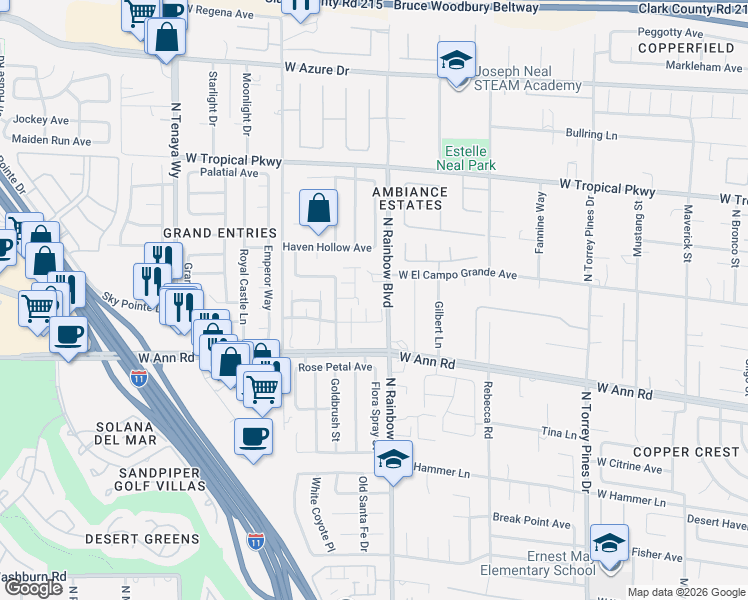 map of restaurants, bars, coffee shops, grocery stores, and more near 5726 Winter Cherry Street in Las Vegas
