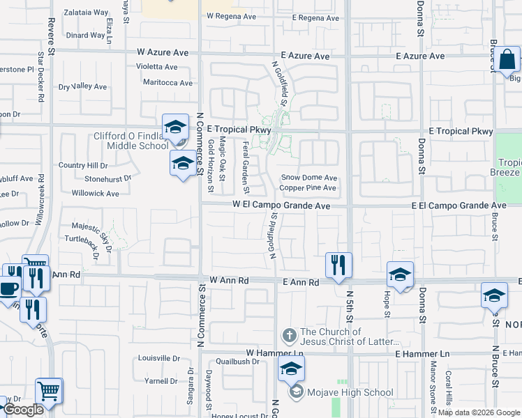 map of restaurants, bars, coffee shops, grocery stores, and more near 9 Pine Blossom Avenue in North Las Vegas