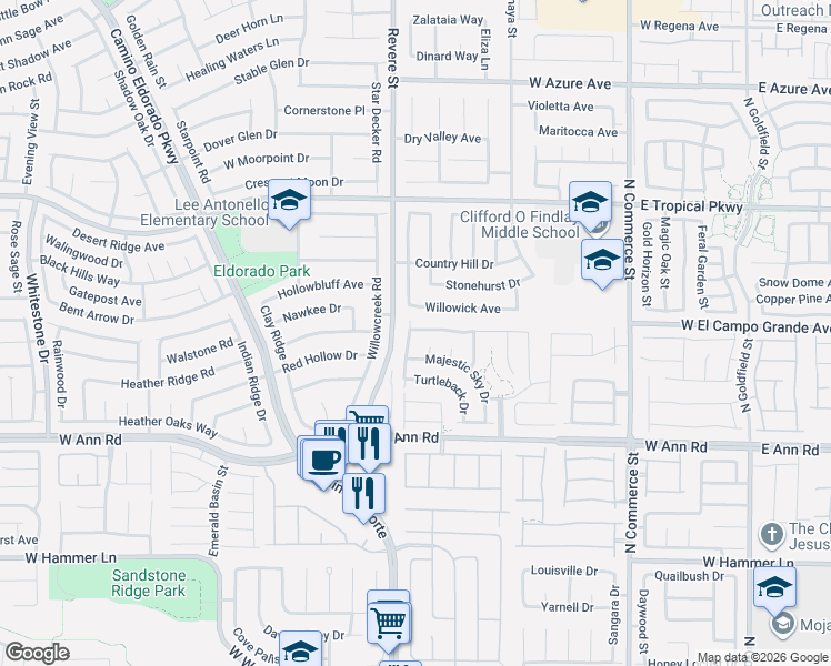 map of restaurants, bars, coffee shops, grocery stores, and more near 709 Willowick Avenue in North Las Vegas