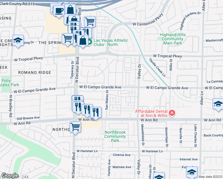 map of restaurants, bars, coffee shops, grocery stores, and more near 5825 Palmilla Street in North Las Vegas