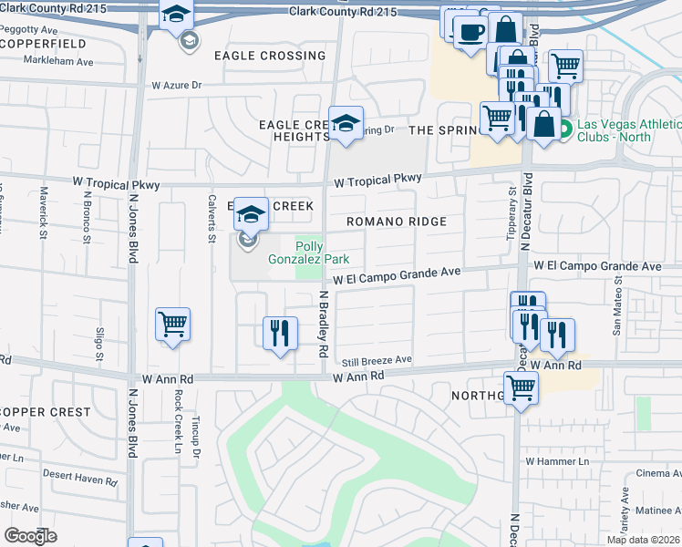 map of restaurants, bars, coffee shops, grocery stores, and more near 5308 Bright Sky Court in Las Vegas