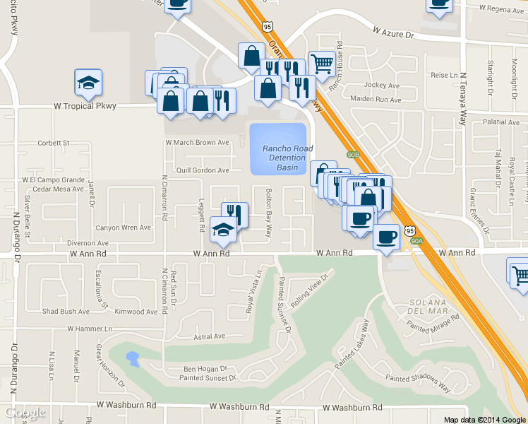 map of restaurants, bars, coffee shops, grocery stores, and more near 5720 Bolton Bay Way in Las Vegas