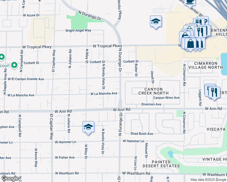 map of restaurants, bars, coffee shops, grocery stores, and more near 5725 North Durango Drive in Las Vegas