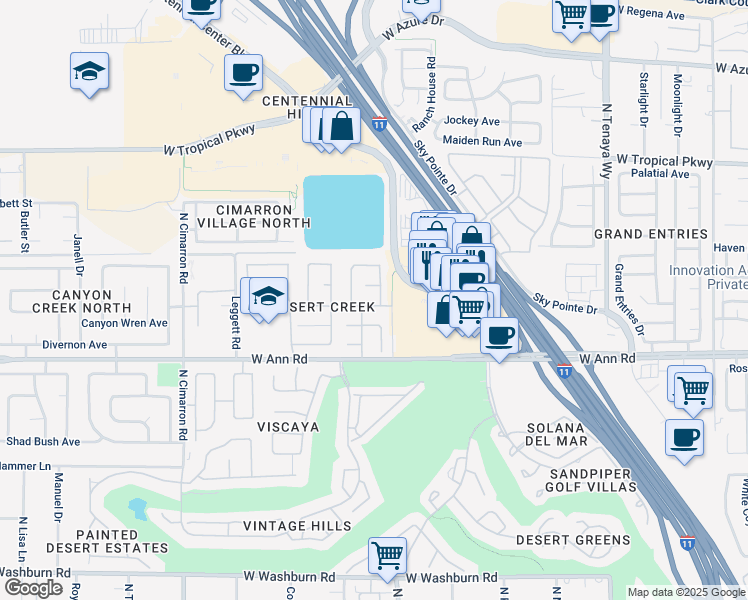 map of restaurants, bars, coffee shops, grocery stores, and more near 7617 Desert Cactus Circle in Las Vegas