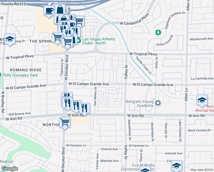 map of restaurants, bars, coffee shops, grocery stores, and more near 4420 Acropolis Avenue in North Las Vegas