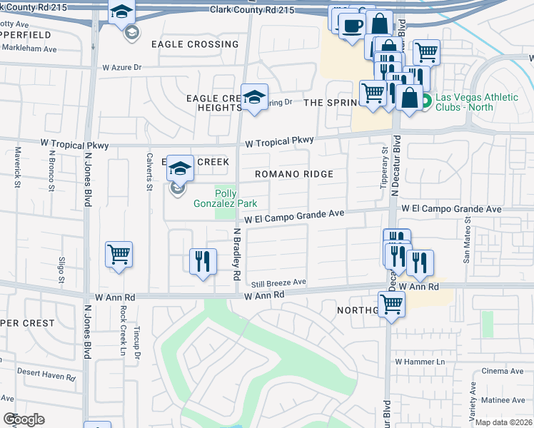map of restaurants, bars, coffee shops, grocery stores, and more near 5301 Bright Sky Court in Las Vegas