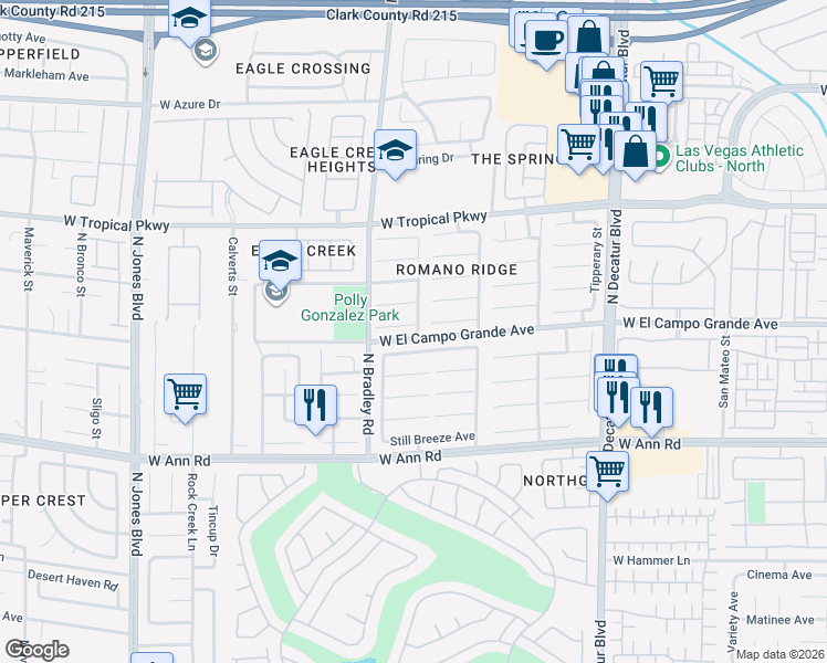 map of restaurants, bars, coffee shops, grocery stores, and more near 5301 Bright Sky Court in Las Vegas