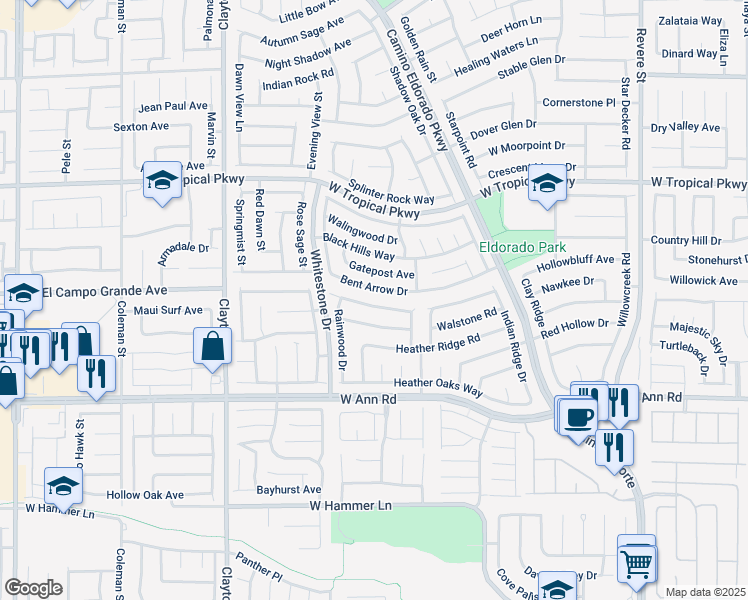 map of restaurants, bars, coffee shops, grocery stores, and more near 1626 Bent Arrow Drive in North Las Vegas