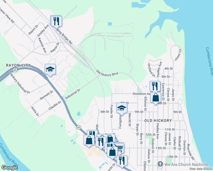 map of restaurants, bars, coffee shops, grocery stores, and more near 607 Fowler Street in Nashville