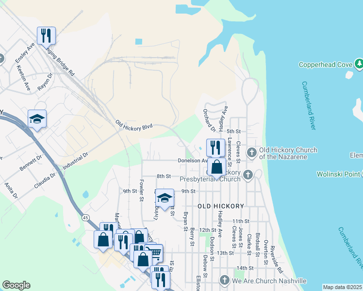 map of restaurants, bars, coffee shops, grocery stores, and more near 512 Old Hickory Boulevard in Nashville