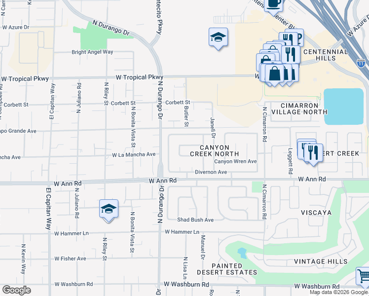 map of restaurants, bars, coffee shops, grocery stores, and more near 8305 Ashkum Street in Las Vegas