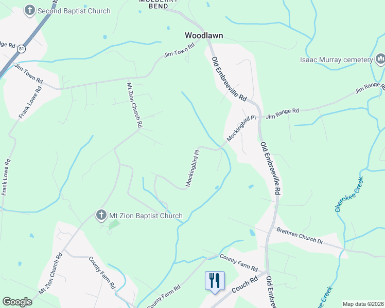 map of restaurants, bars, coffee shops, grocery stores, and more near 230 Mockingbird Place in Jonesborough